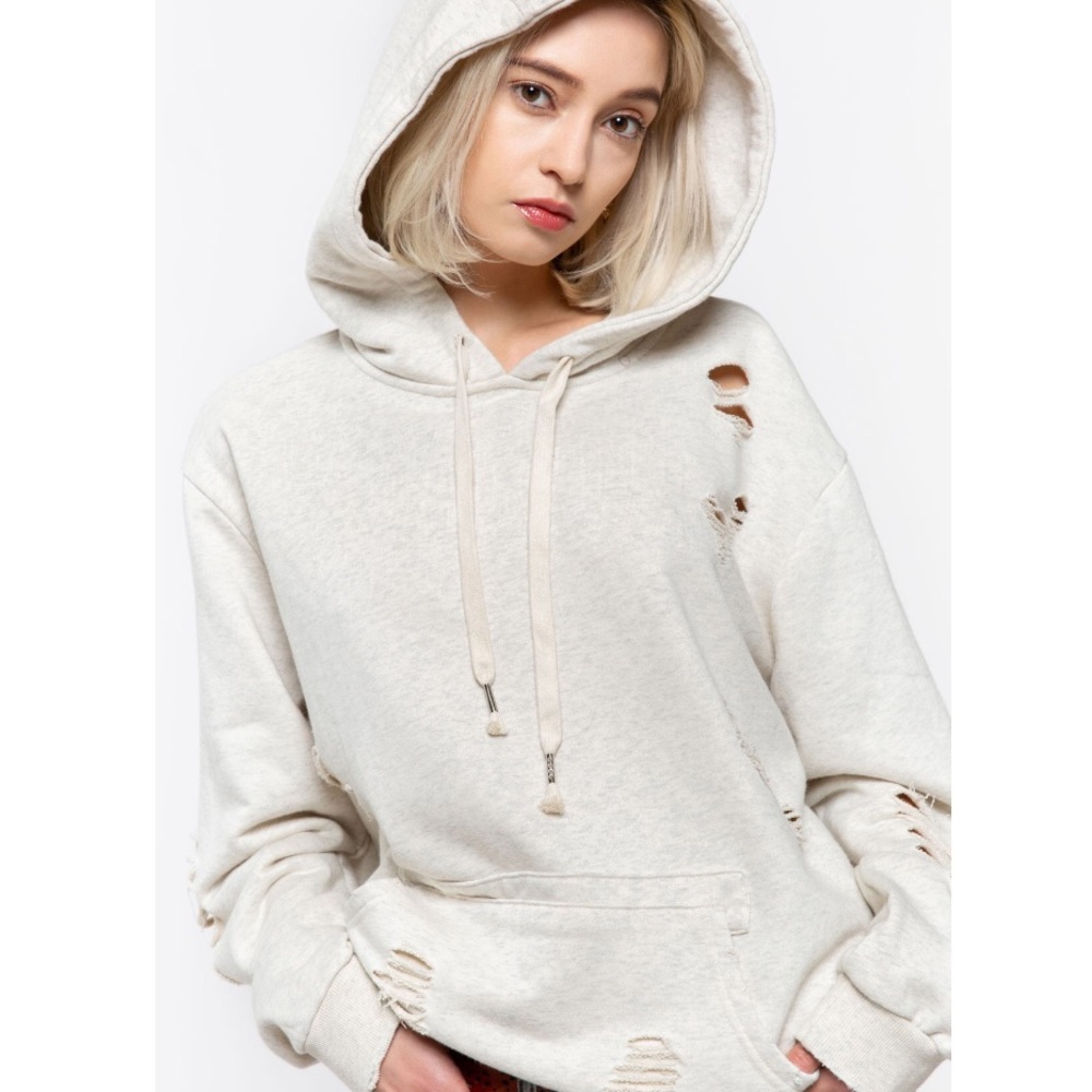 Oatmeal Distressed Hoodie pullover